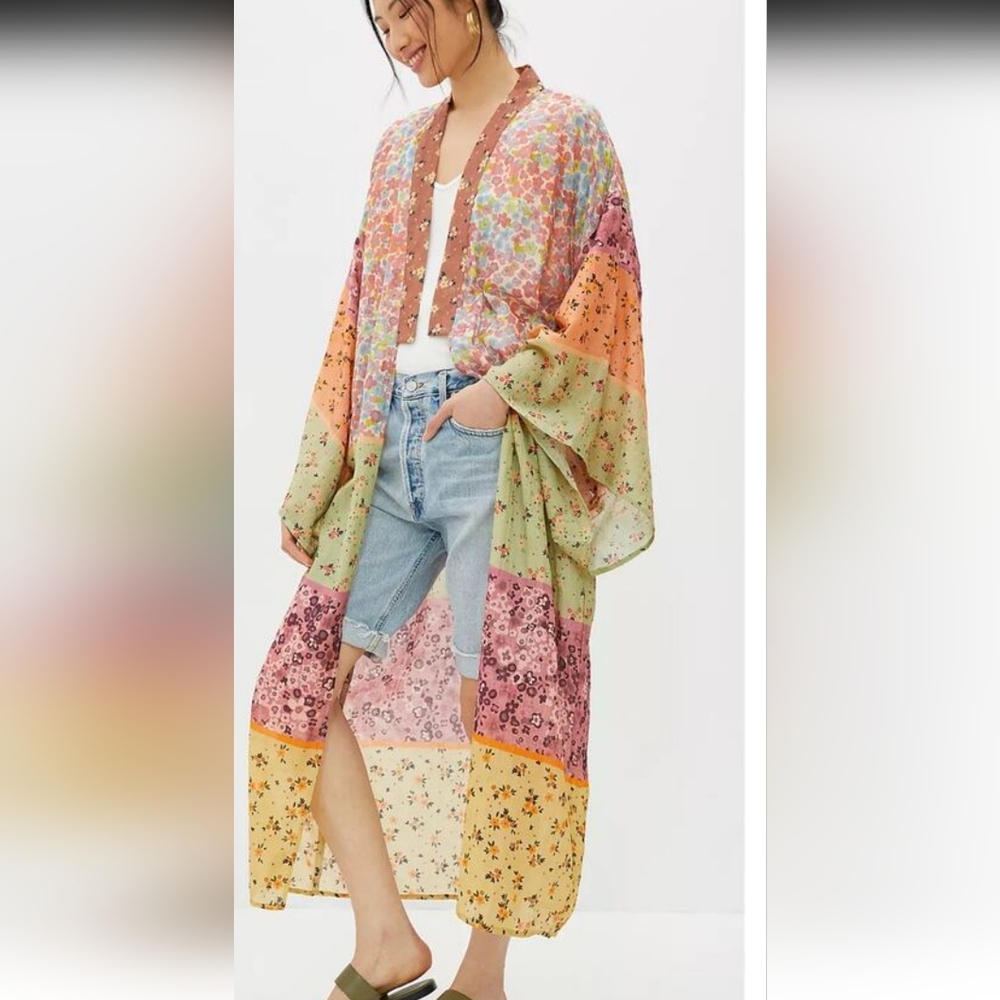 Anthropologie Blank London Floral Sheer Kimono in Pastel Hues